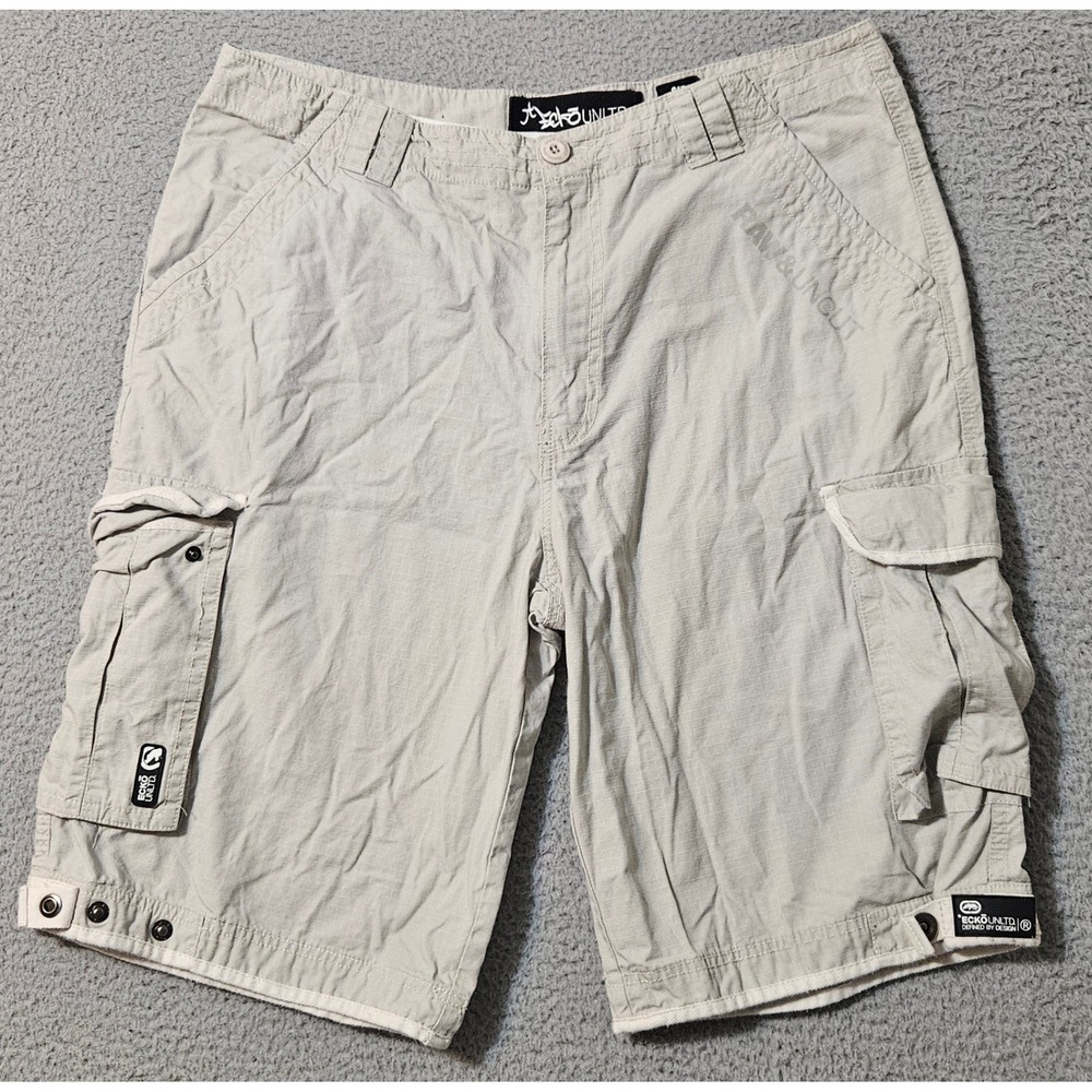 Ecko Unltd Shorts Mens 36x12 Khaki Cargo Baggy Skate Military Ripstop Army Y2K